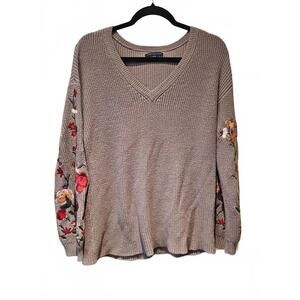 American Eagle floral embroidered sleeves size M mauve sweater